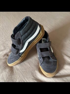 Vans Kids Gray Suede & Canvas Velcro High-Top Sneakers with White Stripe